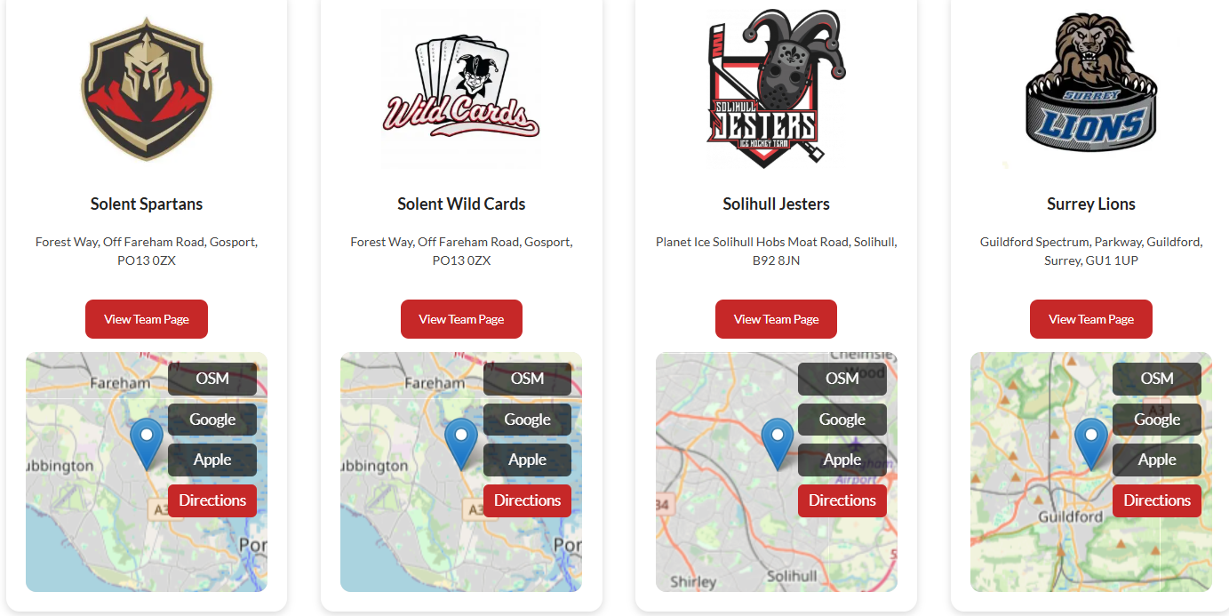 Map Locations and Team Pages Added